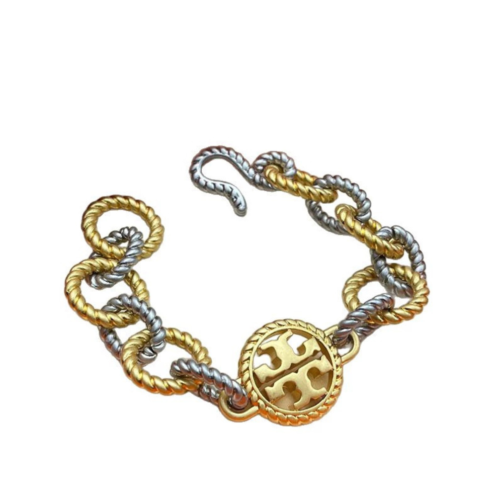 Tory Burch Twisted Rope Design Double Gold Plated Copper Bracelet Necklace Set - Picture 5 of 7